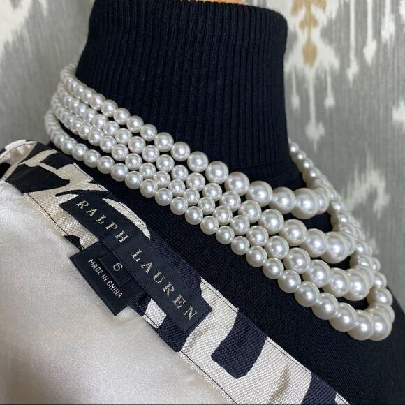 Ralph Lauren Black & Ivory Art Deco Abstract Auto Pattern Silk Pencil Skirt - Picture 2 of 16